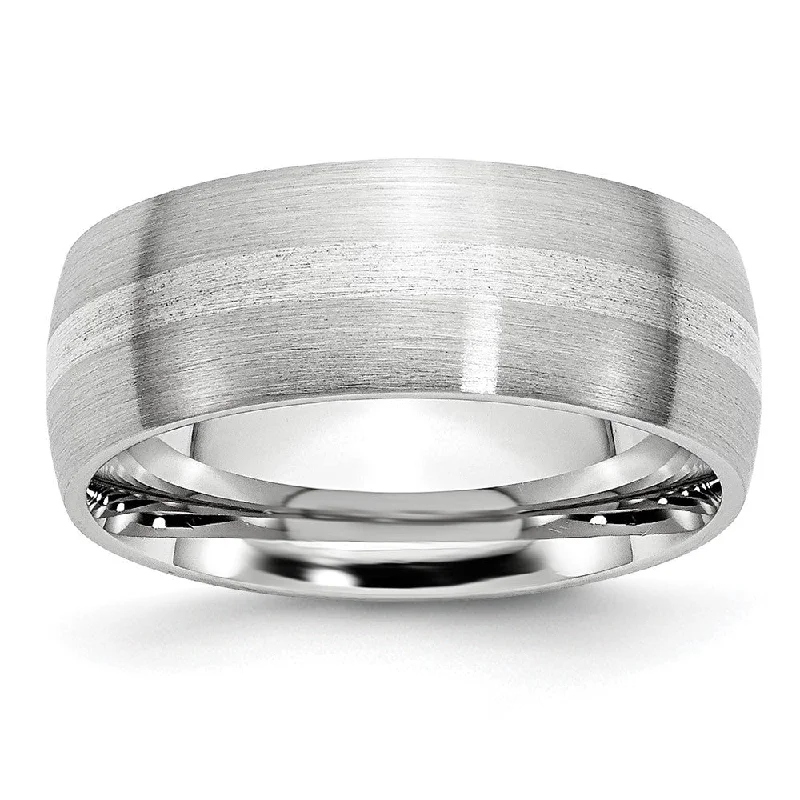 Ladies rings index finger-8mm Cobalt & Sterling Silver Inlay Satin Half Round Standard Fit Band