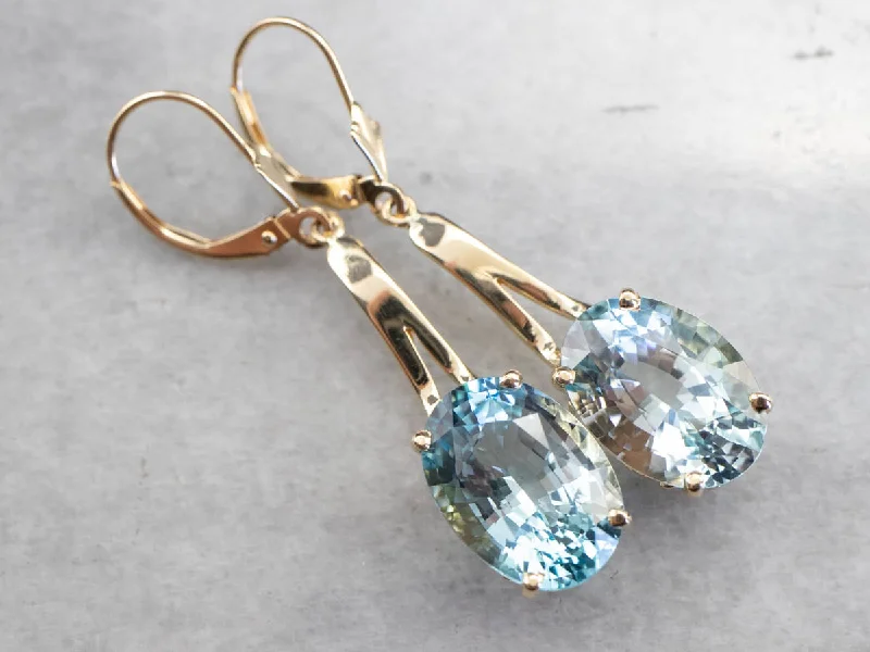 Ladies earrings sapphire stones-Blue Topaz Gemstone Drop Earrings