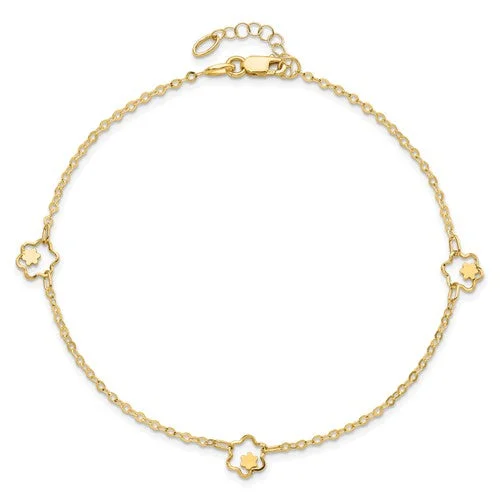 Ladies bracelets investment value-Flower Anklet Bracelet (14K)