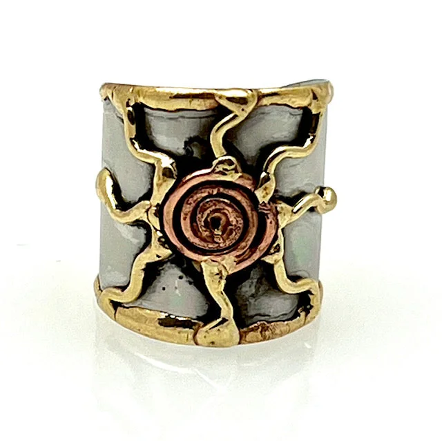 Ladies rings ruby gems-Multi Metal Adjustable Artisan Ring - Sunburst