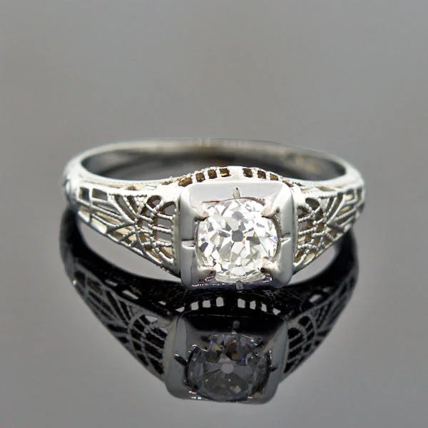 Ladies wedding rings vintage appeal-Art Deco 18kt Diamond Engagement Ring 0.54ct