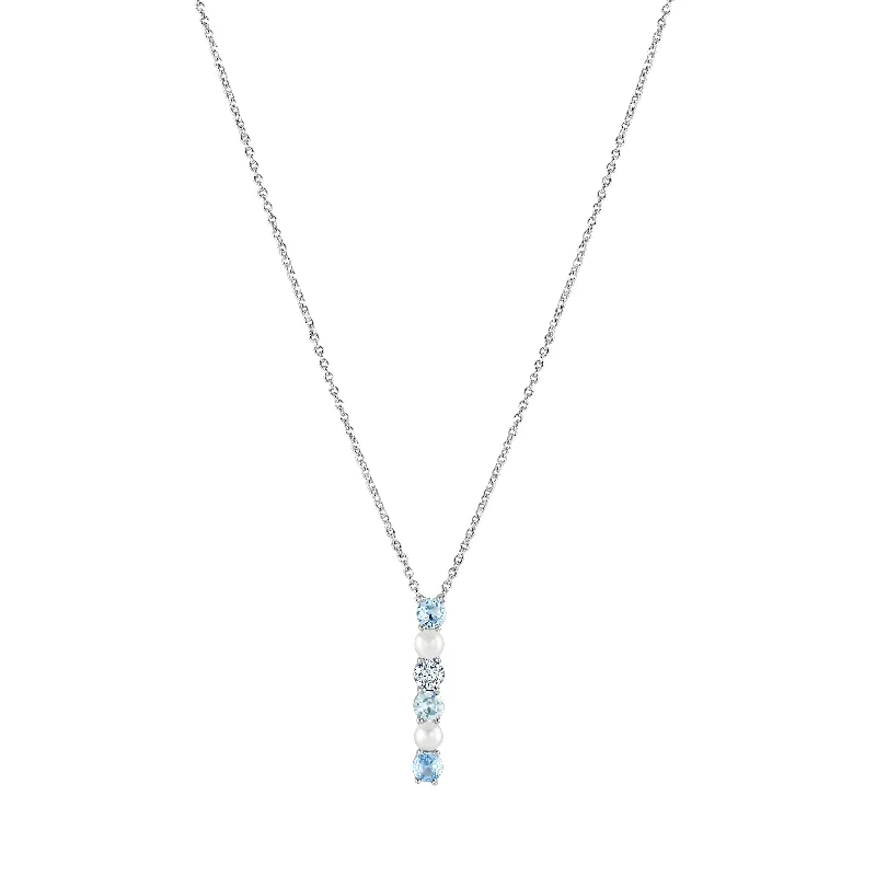 Ladies necklaces cute accents-Silver Pearl and Blue Cubic Zirconia Pendant Necklace