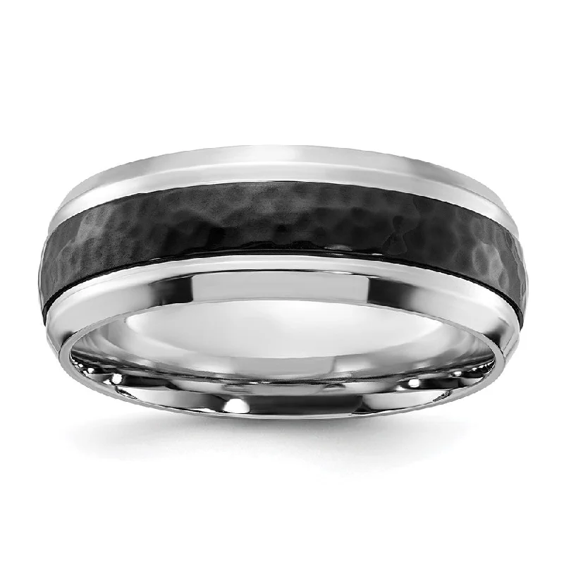 Ladies rings handmade pieces-8mm Cobalt Polished & Hammered Black Plated Standard Fit Band