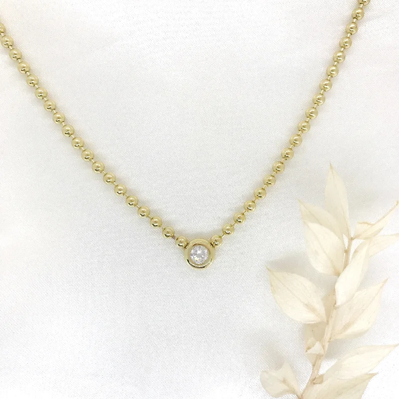 Ladies necklaces minimalist appeal-18k/925 Vermeil Ball Necklace with CZ Bezel