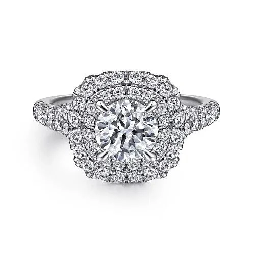 Ladies wedding rings lab-grown gems-Lexie - 14k White Gold Cushion Double Halo Round Diamond Engagement Ring