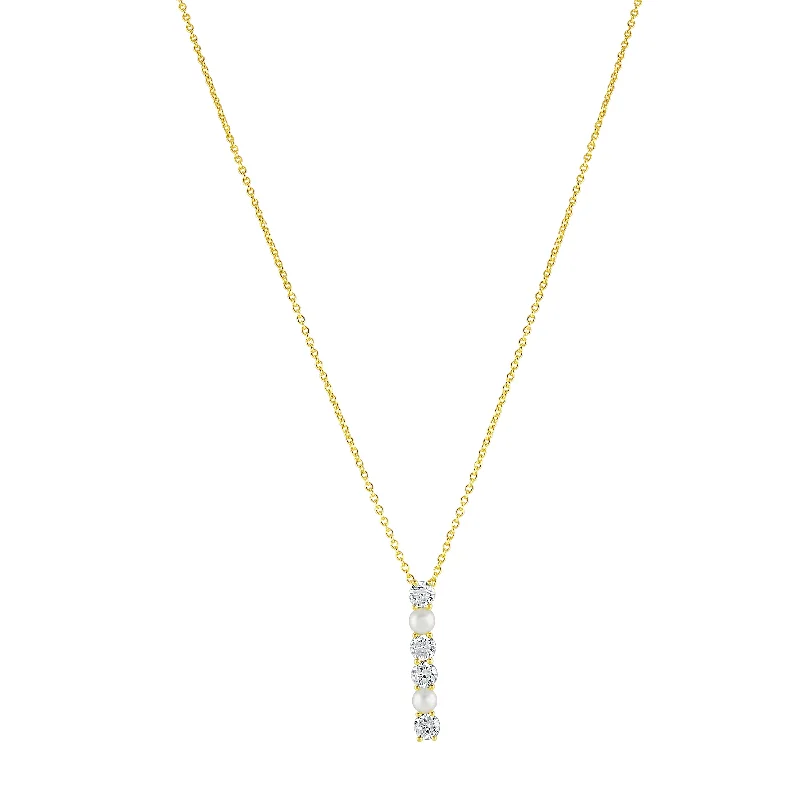 Ladies necklaces minimalist looks-Gold Plated White Pearl and Cubic Zirconia Pendant Necklace