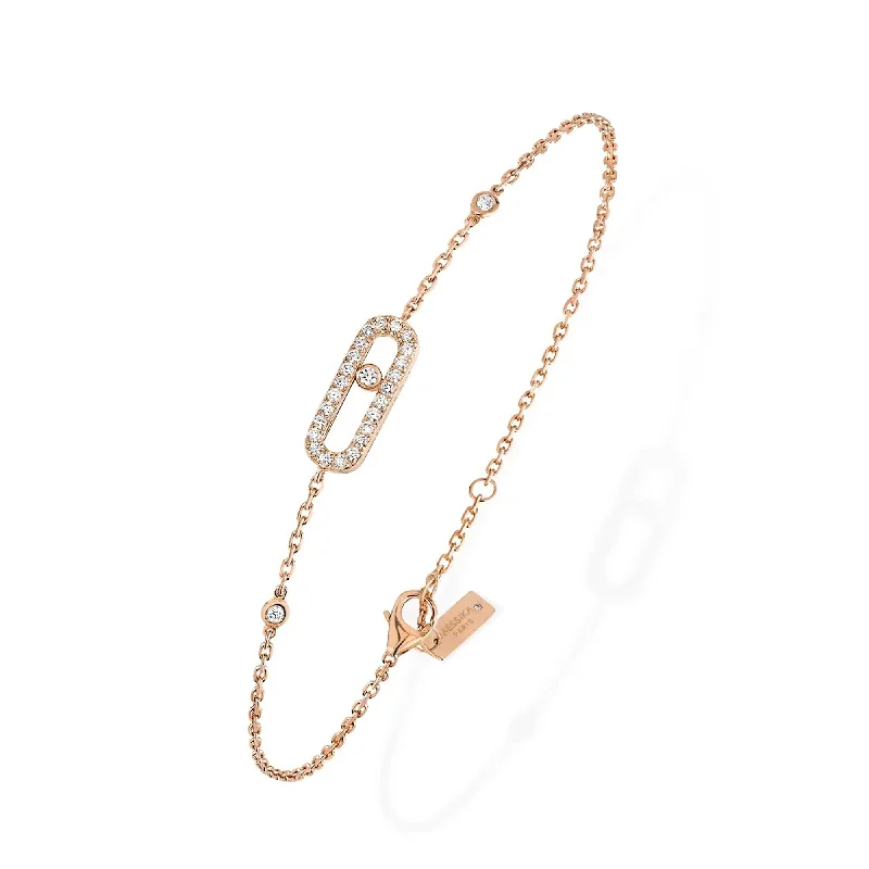 Ladies bracelets sapphire stones-18ct Pink Gold Move Uno Single Diamond And Pave Set Diamond Bracelet