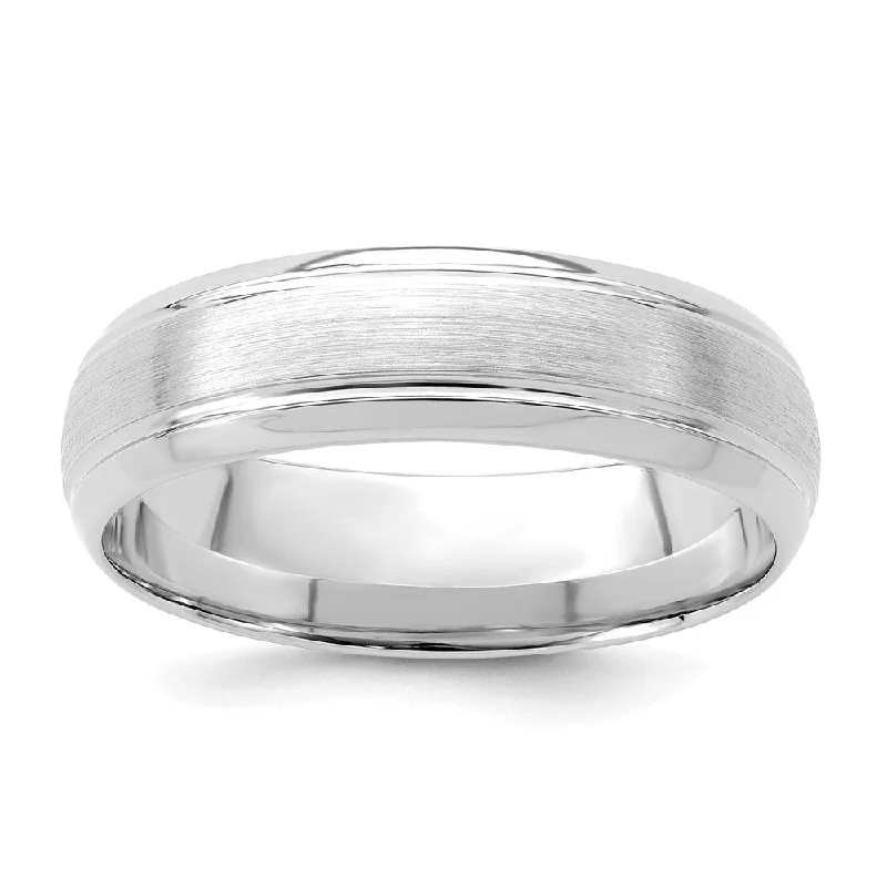 Ladies rings investment value-6mm 14K White Gold Domed Brushed Grooved Edge Comfort Fit Band