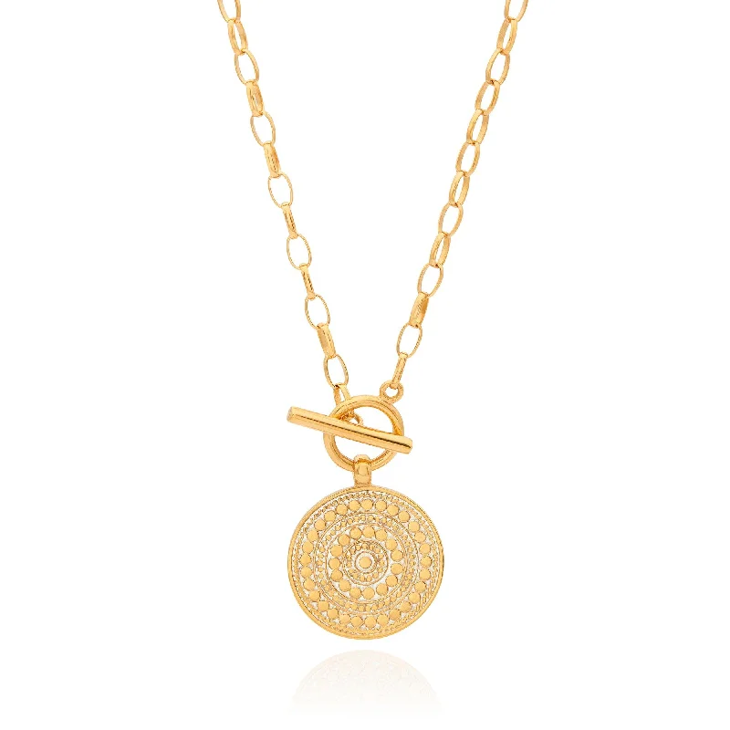 Ladies necklaces diamond accents-Anna Beck Gold Contrast Dotted Circle Toggle Necklace