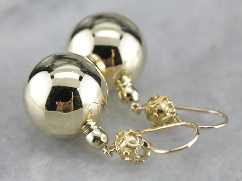 Ladies earrings dangle trends-Yellow Gold Ball Drop Earrings