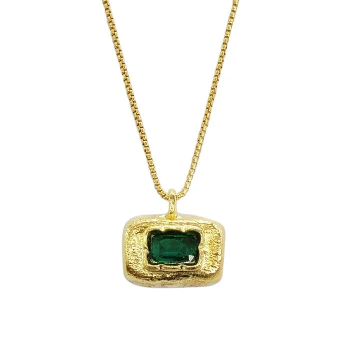 Ladies necklaces pearl drops-Gold Vermeil Emerald Rectangle Pendant Necklace