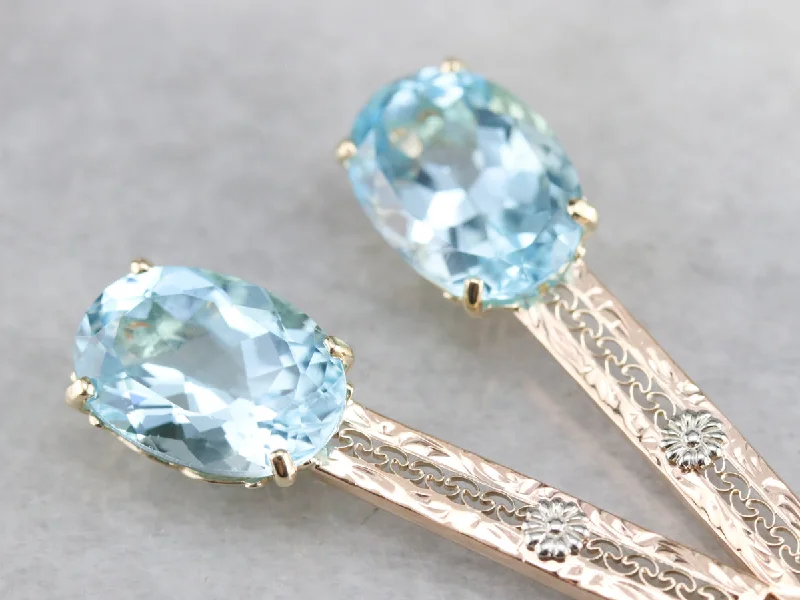 Ladies earrings Mother’s Day-Blue Topaz Filigree Drop Earrings