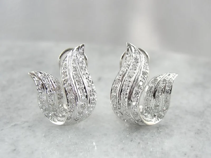 Ladies earrings hypoallergenic-Beautiful Diamond and White Gold Flame Earrings