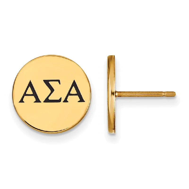 Ladies earrings friendship pairs-14K Plated Silver Alpha Sigma Alpha Black Enamel Greek Post Earrings