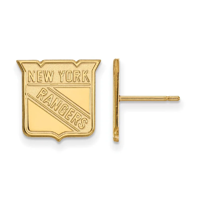 Ladies earrings luxurious designs-SS 14k Yellow Gold Plated NHL New York Rangers Small Post Earrings