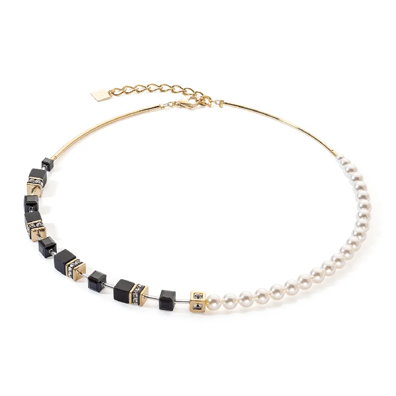 Ladies necklaces titanium styles-Coeur De Lion Black Gold GEOCUBE® Fusion Pearls Necklace