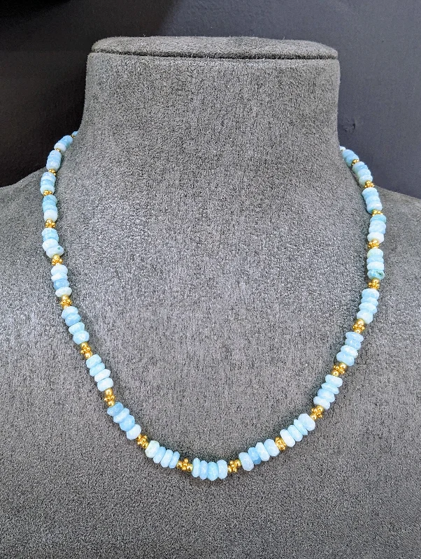 Ladies necklaces birthday gifts-Aqua Blue Opal 18ct Gold Vermeil Necklace