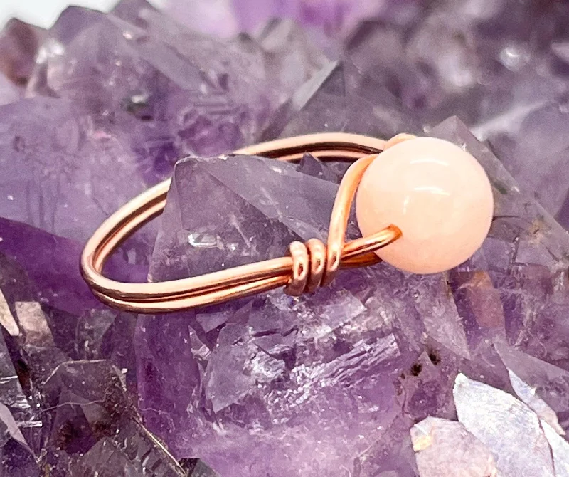 Ladies rings proposal gifts-Pink Morganite Copper Bead Ring