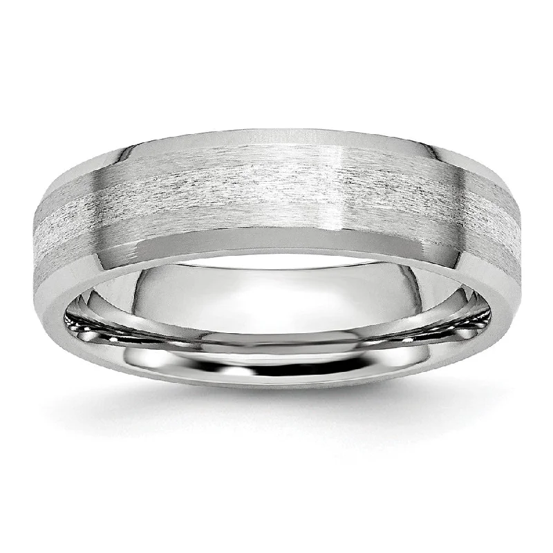 Ladies rings proposal gifts-6mm Cobalt & Sterling Silver Inlay Satin Flat Beveled Edge Band