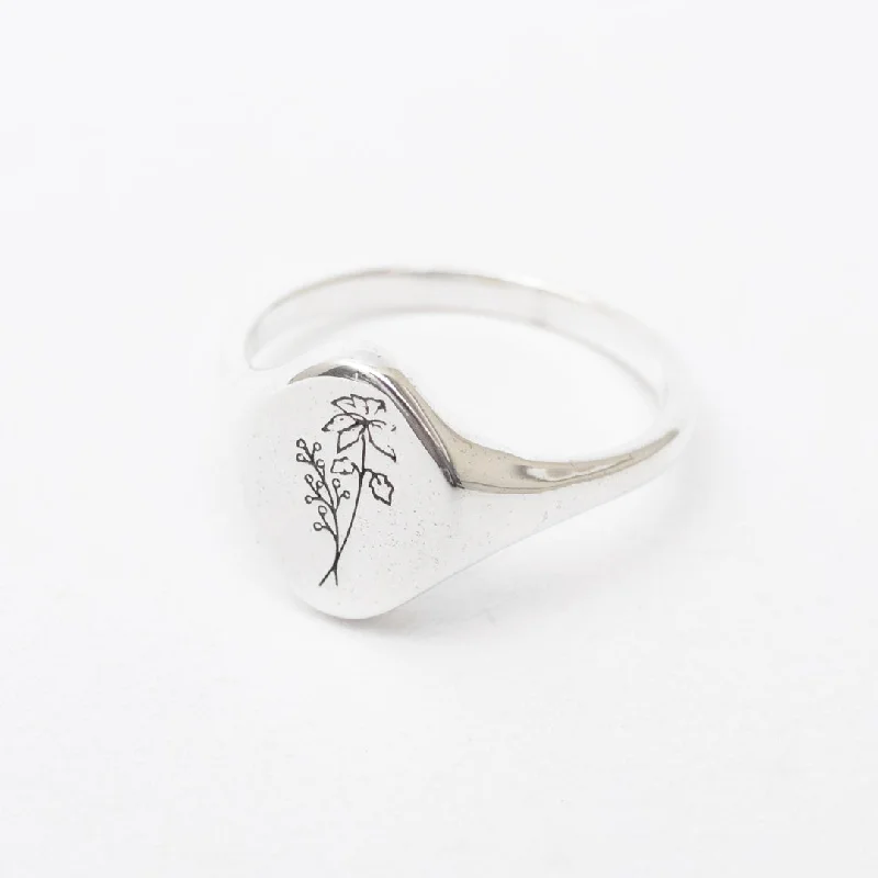 Ladies rings titanium options-December Birth Flower Signet Ring