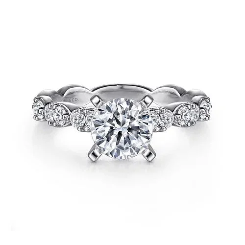 Ladies wedding rings floral patterns-14K White Gold Round Diamond Engagement Ring