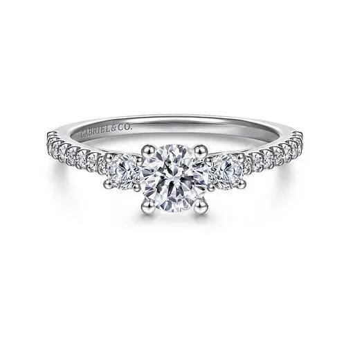 Ladies wedding rings modern looks-14K White Gold Round Three Stone Diamond Engagement Ring