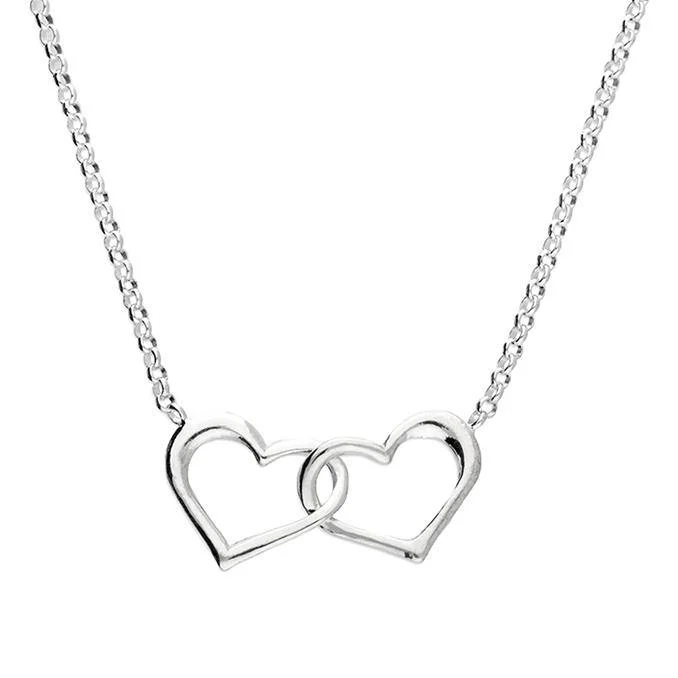 Ladies necklaces timeless designs-Sterling Silver Double Open Hearts Chain Necklace