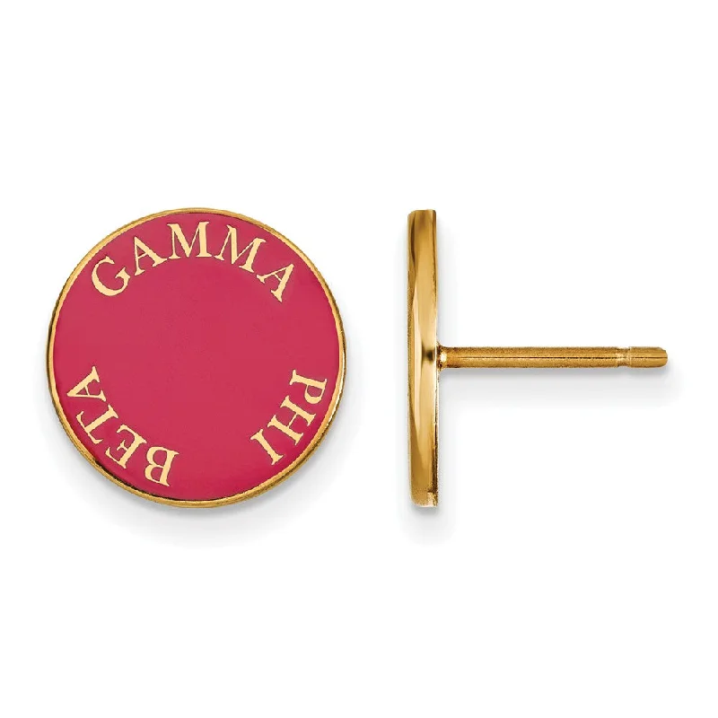 Ladies earrings memory keepsakes-14K Plated Silver Gamma Phi Beta Enamel Disc Post Earrings