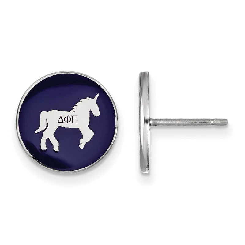 Ladies earrings gothic appeal-Sterling Silver Delta Phi Epsilon Enamel Unicorn Post Earrings