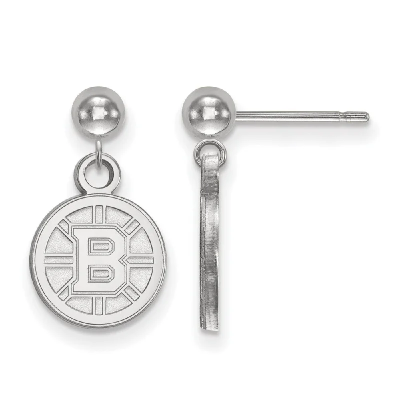 Ladies earrings minimalist trends-14k White Gold NHL Boston Bruins XS Ball Dangle Post Earrings