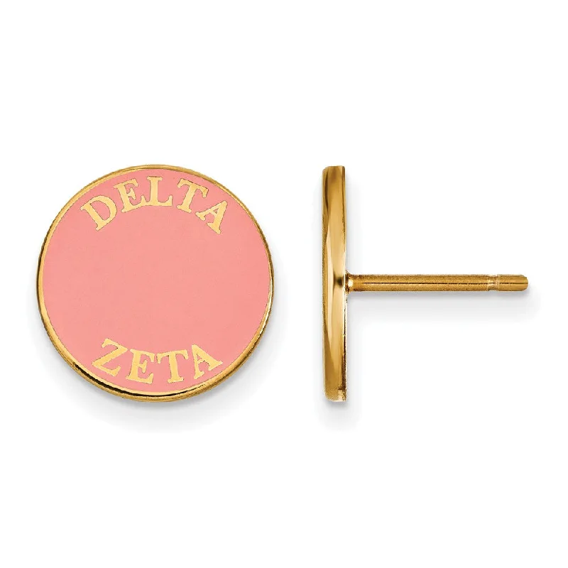 Ladies earrings designer labels-14K Plated Silver Delta Zeta Enamel Disc Post Earrings