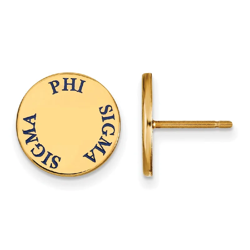 Ladies earrings social media trends-14K Plated Silver Phi Sigma Sigma Blue Enamel Post Earrings