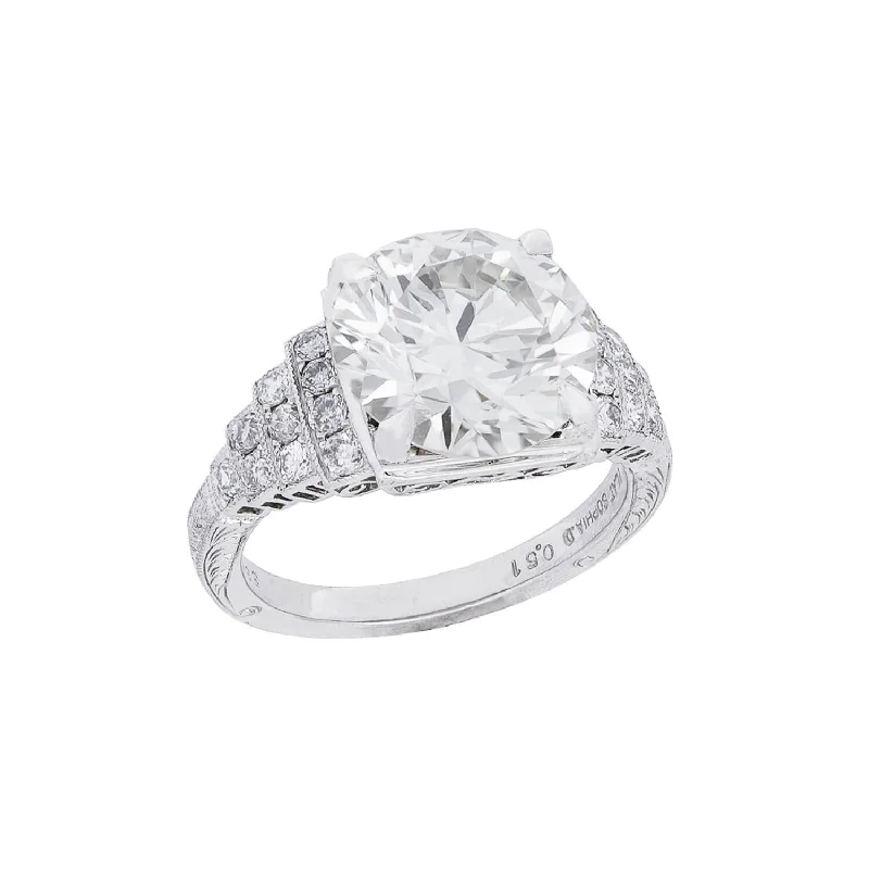 Ladies wedding rings customer reviews-Art Deco Platinum Diamond Engagement Ring 5.09ct center