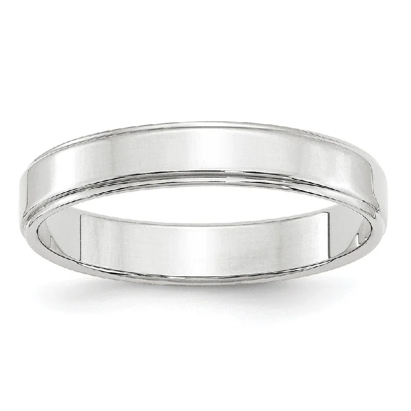 Ladies rings customer feedback-4mm 10K White or Yellow Gold Flat Ridged Edge Standard Fit Band