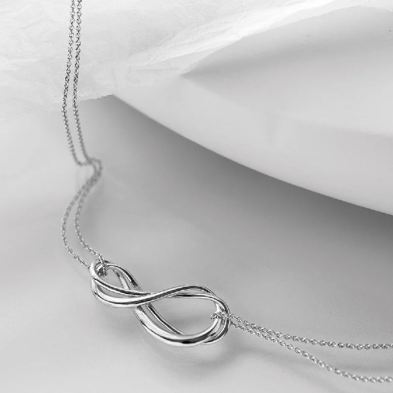 Ladies necklaces pearl drops-Kit Heath Sterling Silver Infinity Double Chain Necklace