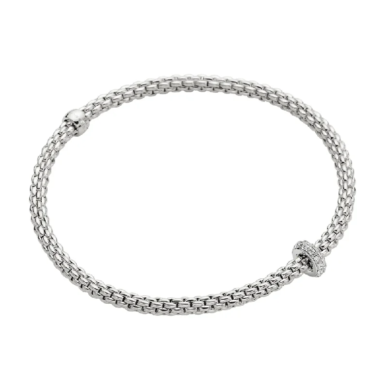 Ladies bracelets designer labels-Prima 18ct White Gold Bracelet With Pave Diamond Set Rondel