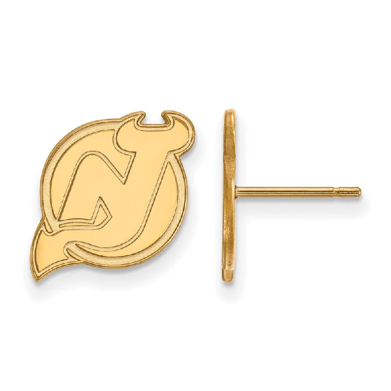 Ladies earrings Asian-inspired-SS 14k Yellow Gold Plated NHL New Jersey Devils Small Post Earrings