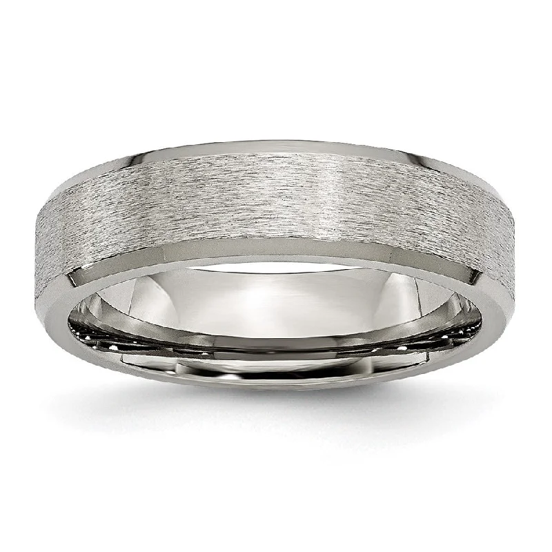 Ladies rings titanium options-6mm Titanium Grain Brushed Beveled Edge Standard Fit Band