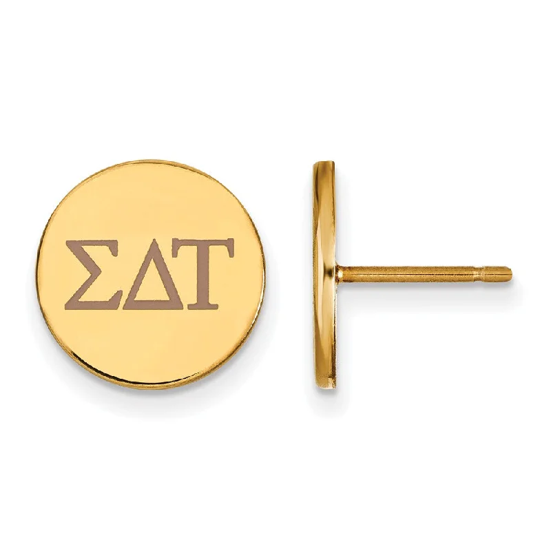 Ladies earrings matching pairs-14K Plated Silver Sigma Delta Tau Enamel Greek Letters Post Earrings