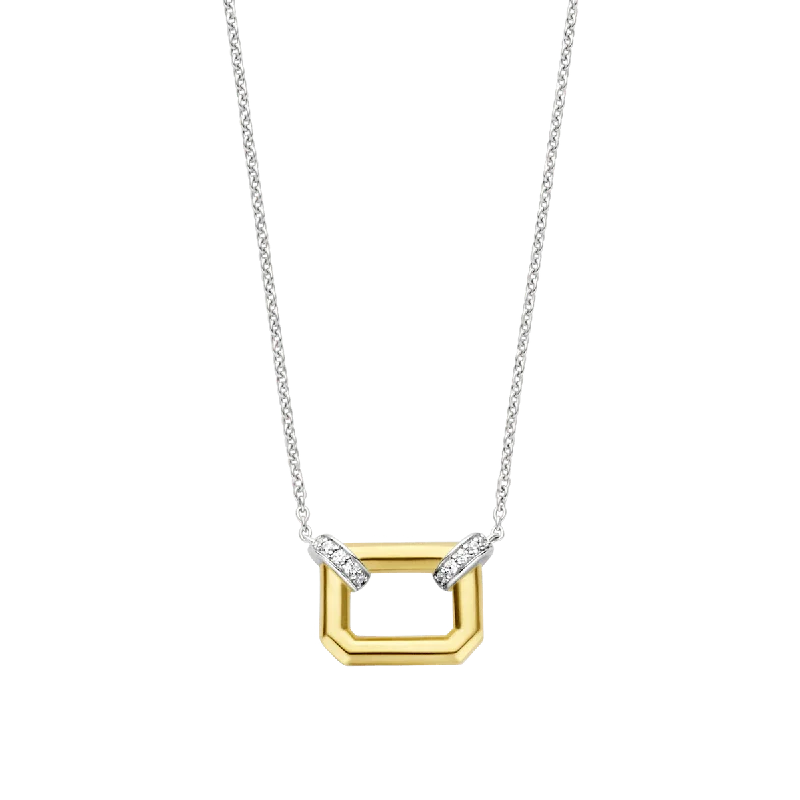 Ladies necklaces ethnic vibes-Ti Sento Gold Silver Necklace with Rectangle Shape and Pave Links