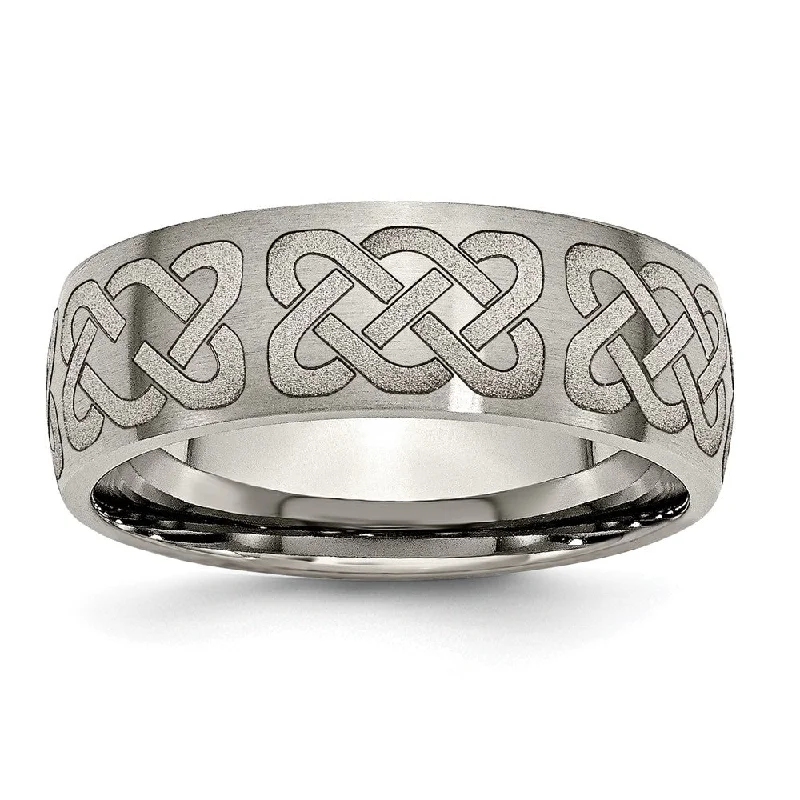 Ladies rings online shopping-8mm Titanium Etched & Brushed Celtic Design Domed Standard Fit Band