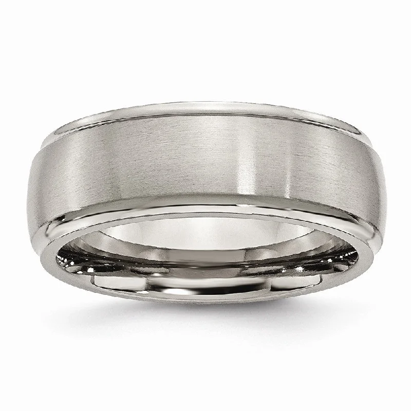 Ladies rings diamond accents-Titanium, 8mm Comfort Fit Ridged Edge Band