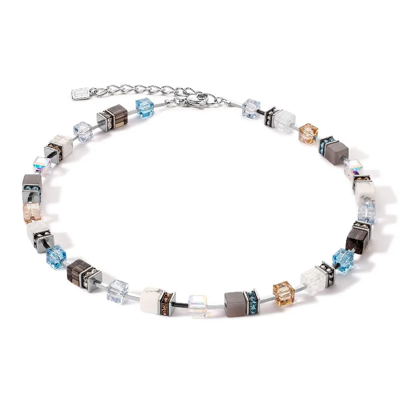 Ladies necklaces pearl drops-Coeur De Lion Aqua-Beige Iconic GeoCUBE® Necklace