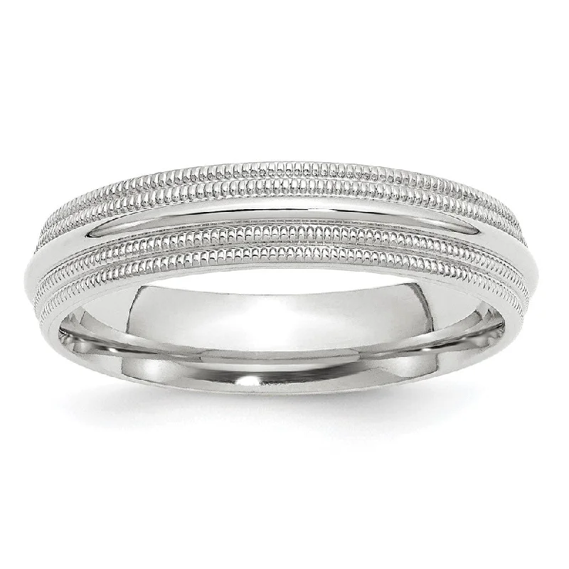 Ladies rings customer feedback-5mm14K White or Yellow Gold Double Milgrain Edge Comfort Fit Band