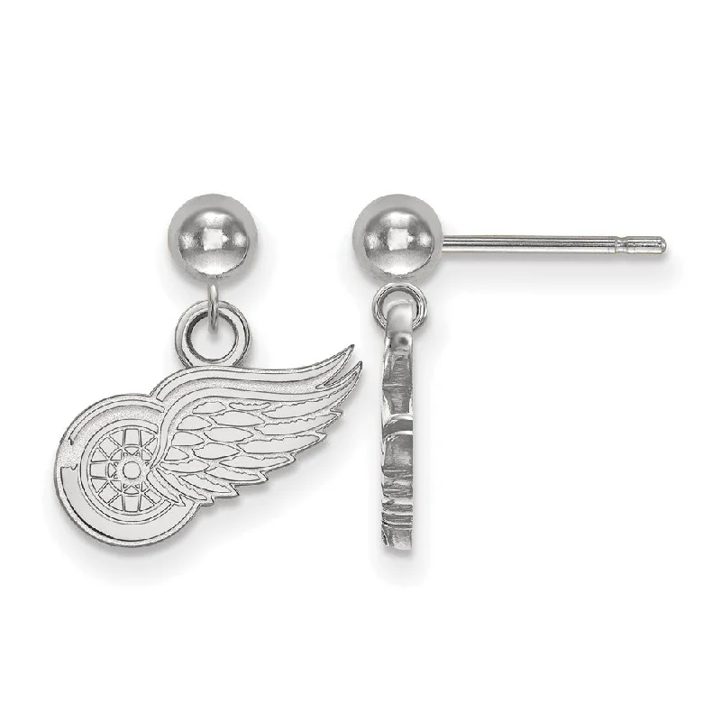 Ladies earrings anniversary specials-Sterling Silver NHL Detroit Red Wings Ball Dangle Earrings