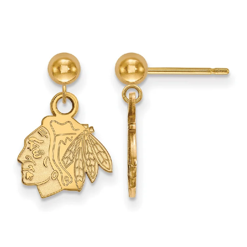 Ladies earrings Asian-inspired-SS 14k Yellow Gold Plated NHL Chicago Blackhawks Ball Dangle Earrings