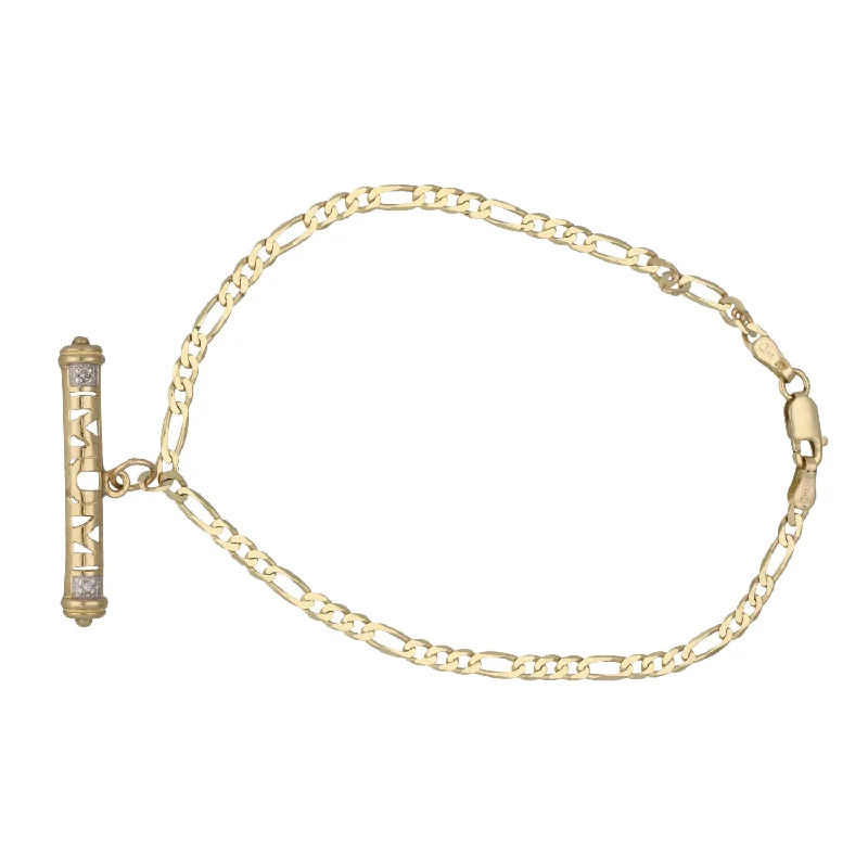 Ladies bracelets memory keepsakes-9ct Gold 0.01ct Diamond Figaro Bracelet