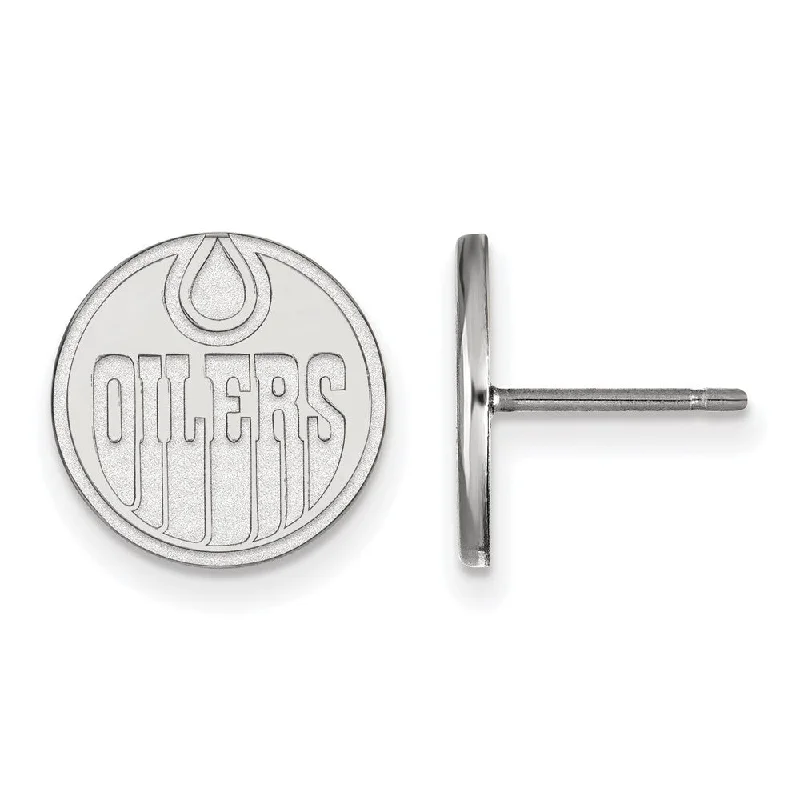 Ladies earrings wedding wear-10k White Gold NHL Edmonton Oilers Small Post Earrings