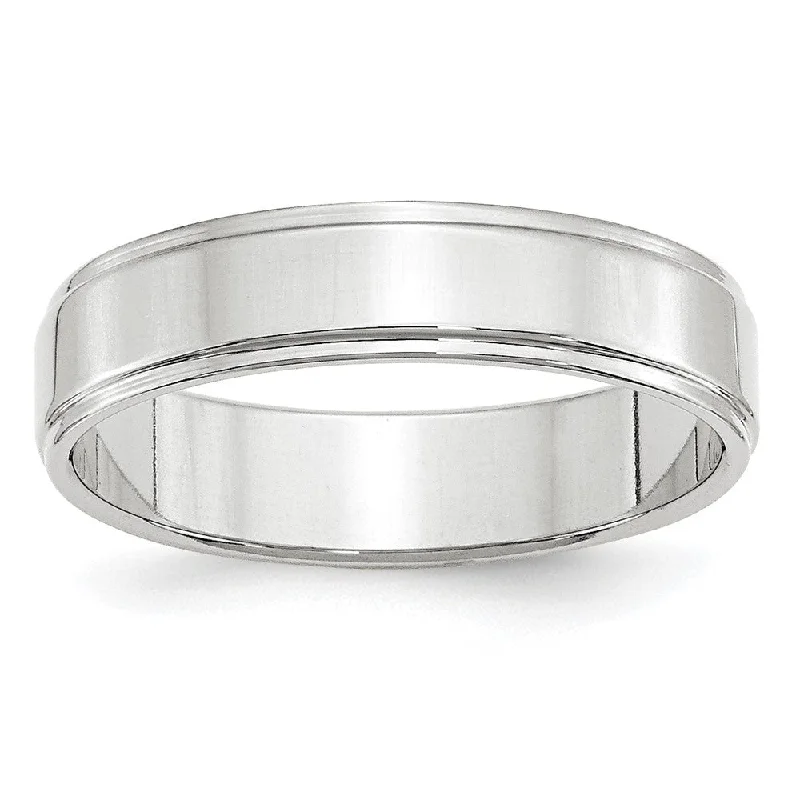 Ladies rings anniversary choices-5mm 14K White or Yellow Gold Flat Ridged Edge Standard Fit Band