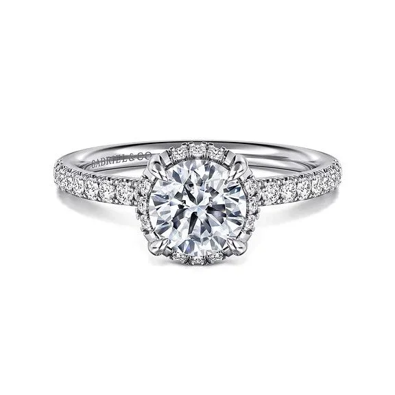 Ladies wedding rings luxurious appeal-Suede - 14K White Gold Round Hidden Halo Diamond Engagement Ring (Setting Only)